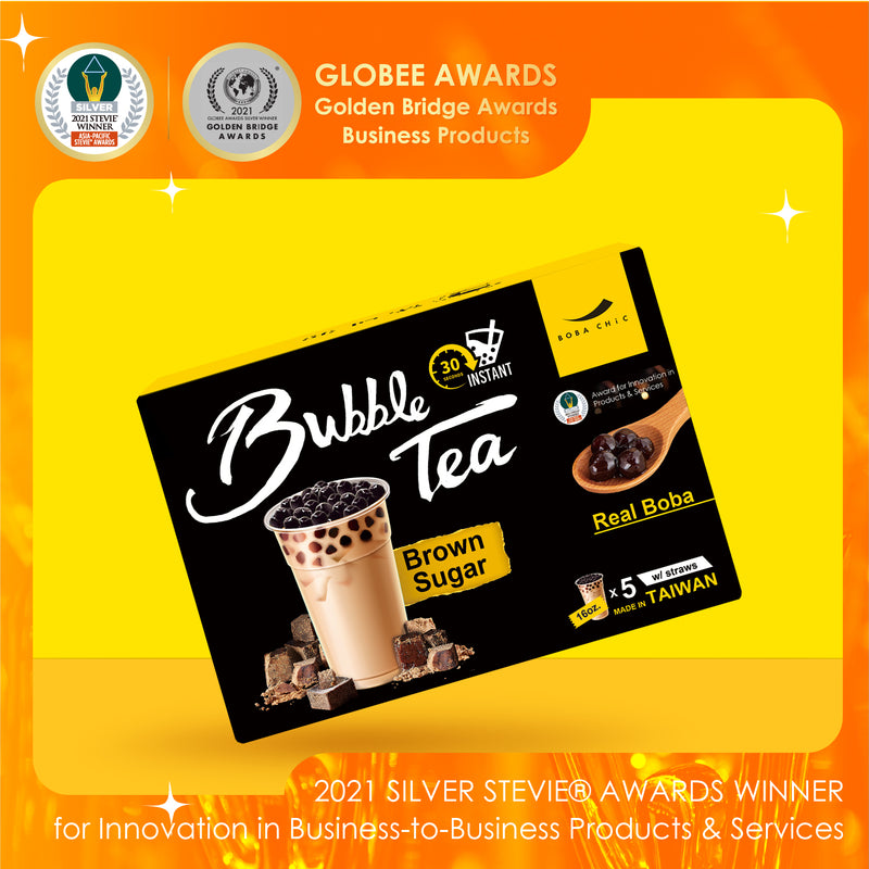BOBA CHiC Instant Bubble tea kit - Real BOBA Ready in 30 seconds Brown Sugar Flavor  - Premium Tea - 5 sets to make 5 cups of 16oz large servings